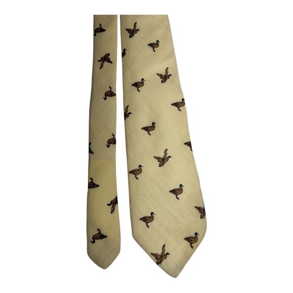 Vintage Polo Ralph Lauren Yellow Silk Wool Challis Mallard Duck Club Tie - Picture 3 of 5
